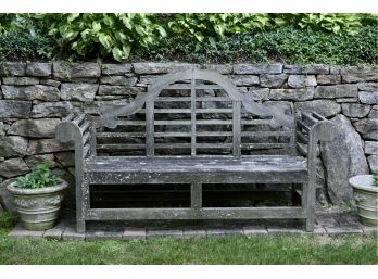 Teak Bench + Pair Of Planters With Live Plants