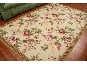 Vintage Needlepoint Floral Area Rug With Braided Border (9' X 5'11')