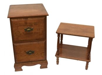 Two Drawer Wood File Cabinet And Small Wood Table