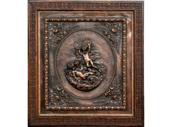 Vintage Framed Copper Putti / Cherubs Relief Plaque
