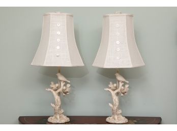 Pair Of Bird Figural Lamps With Nest Finials