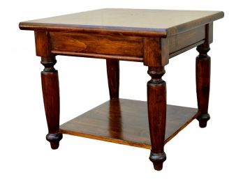 Vintage Sturdy Stained Wood Side Table - Made In The USA