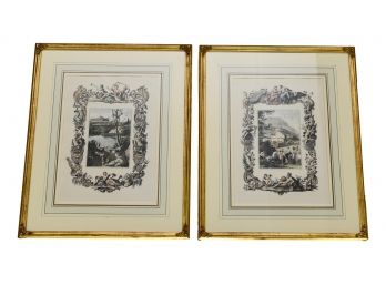 Pair Of Beautifully Framed Colored Etchings