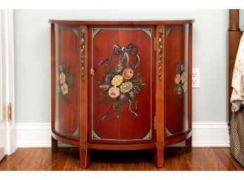 Decorative Hand Painted Floral Demilune Cabinet