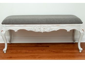 Custom Upholostered Distressed Painted Wood Bench