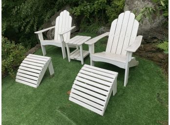 Pair Of Malibu Outdoor Living Sister Bay Outdoor Yarmouth Adirondack Chairs, Foot Rests And Table