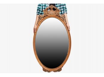 Vintage Carved Wood And Gesso Oval Mirror