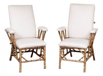 Pair Of Lillian August Bamboo Chaise Recliner Chairs (RETAIL $3,570)