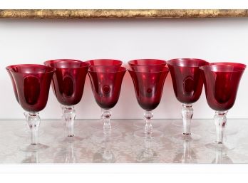 Set Of 12 Ruby Red Bell Shaped Goblet Glasses