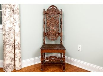 Antique William And Mary Jacobean Carved Wood High Back Chair