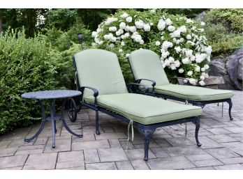 Pair Of Fortunoff Lounge Chairs With Cushions And Side Table From The San Remo Collection