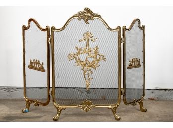 Upper Deck Ltd. Handcrafted Three Fold Solid Brass Fireplace Screen
