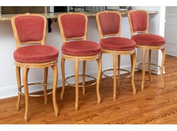 Set Of Four Upholostered Swivel Wood Stools