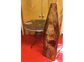 Vintage Table & Antique Wood Ironing Board, Repurposed As Artist's Tables
