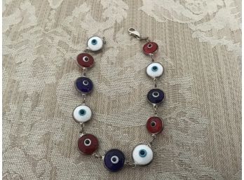 Sterling Silver And Red, White, And Blue Protective Eye Bracelet