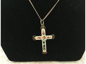 Gold Filled Chain With Mosaic And Filigreed Cross