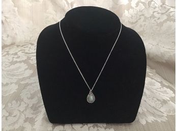Sterling Silver Necklace With Marcasite And Green Pendant