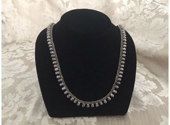 Silvered Necklace Detailed With Links And Floral Topped Balls