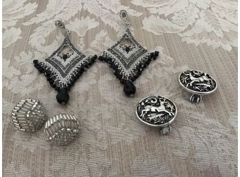 Lot #14 Three Pairs Of Silvered Earrings