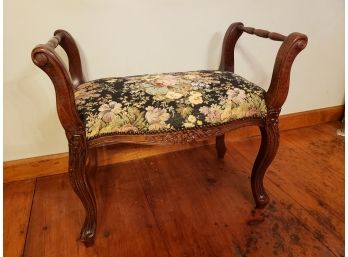 Vintage French Style Vanity Stool With Floral Tapestry Cover
