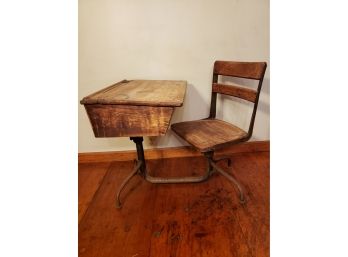 Antique Child Student Desk With Attached Swivel Chair - 2