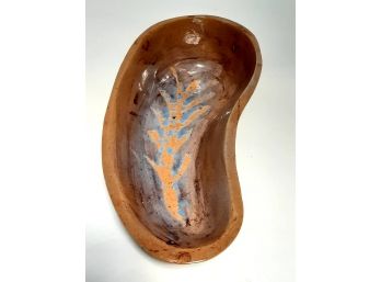 Mid Century Modern Earth Tone Abstract Kidney Shaped Ceramic Bowl Dish