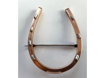 Antique Simple Elegant 14k Gold Lucky Horse Shoe Brooch - 3.8 Grams