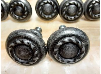 A Set Of 8 Antiqued Silver Round Drawer Or Cabinet Pull Knobs
