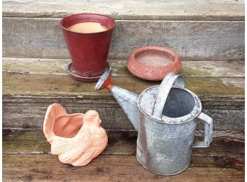 Old Fashioned Country Garden Watering Can & Terra Cotta Planters
