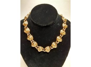 Vintage Anne Klein  Gold Tone Lion Face Disc Chunky Chain Choker Necklace  With A Toggle Clasp