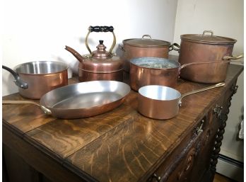 Great Collection Of Vintage / Antique Copper Pots / Pans - France  - Portugal - & Early American