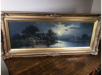 Very Unusual Antique Painting 1880-1900 - Great Moonlight Scene - Great Piece - All Original Including Frame