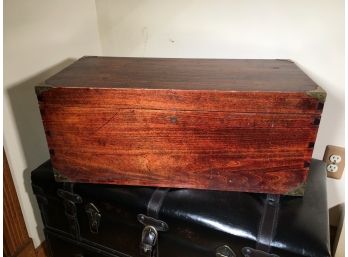 Lovely Antique Campaign Style Antique Brass Bound Trunk / Storage Box - Beautiful Color - All Dovetailed