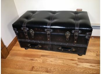Handsome Leather Trunk / Cocktail / Coffee Table - GREAT LOOK - Use As Table Or End Of Bed  NICE PIECE !