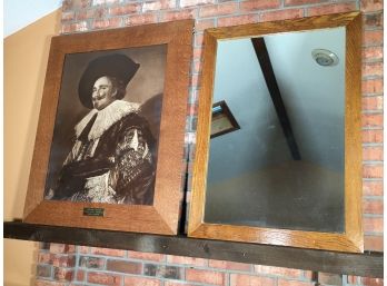 HUGE Laughing Cavalier Print By FRANS HALS With Bonus Large Mirror - Both In Amazing Oak Frame