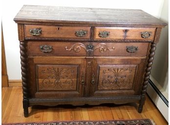 Antique Victorian Sideboard With Carving  Beautiful Original Brass Hardware  Keep As-is Or Paint !