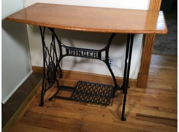 Antique Cast Iron SINGER Sewing Base Made Into Table - Fantastic Quarter Saw Oak Top GREAT TABLE