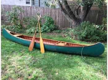 Incredible OLD TOWN Antique Canoe C.1900 - C1910 - All Wood With INCREDIBLE Patina With Old Paddles