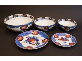 Hand Painted Gold Imari Plates & Bowls