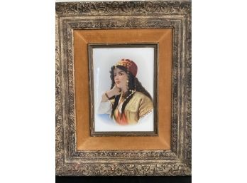 Framed Painted Portrait Of 'Odalisque' Plaque Porcelain KPM Style