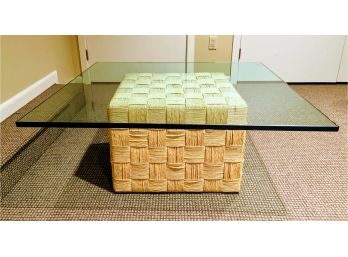 Glass Top Coffee Table With Woven Base