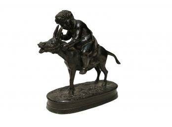 Vintage Cast Metal Man On Donkey Statuette - Possibly Bronze