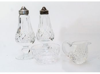 Collection Of Waterford Crystal Salt & Pepper Shakers, Sugar Bowl And Creamer