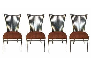 Set 4 Deco Style Fan Back Pewter Side Chairs