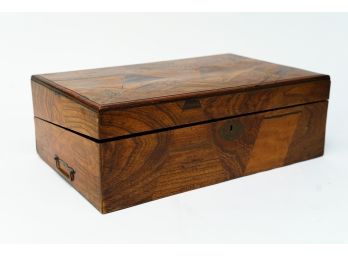 Antique Writing Slope Lap Desk With Marquetry Top & Original Key