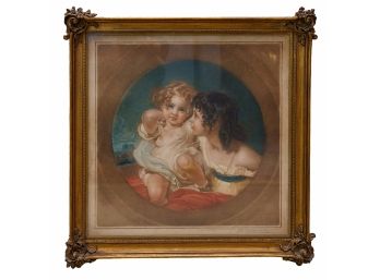 Vintage Reproduction Print Of The Calmady Children By Sir Thomas Lawrence, In Gilt Frame - Illegibly Signed