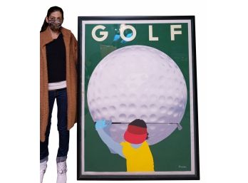 Large Framed Golf Art Print, Signed Razzia