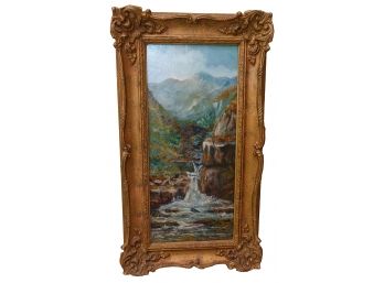 Antique Signed Oil On Canvas Landscape Painting 'Perthshire' C 1920 - Illegibly Signed, Framed In Intricate Gi