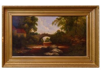 Antique Framed Oil On Canvas Landscape Painting