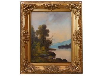 Antique Signed Fuller Oil On Canvas Landscape - Framed In Intricate Gilt Frame